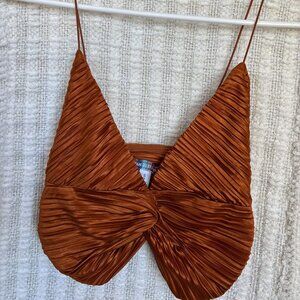 Urban Outfitters Small Gold Crop Tank Top Plunge Neckline Spaghetti Straps